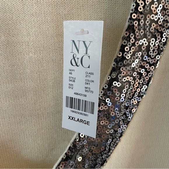NWT New York & Co Cream Cold Shoulder Sweater v-neck silver sequin size XXL - Picture 6 of 11